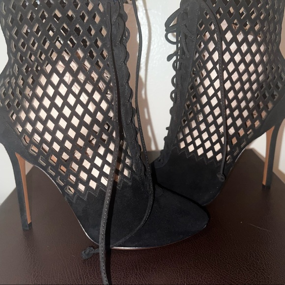 Alaia Black Suede Caged Booties - Picture 1 of 9